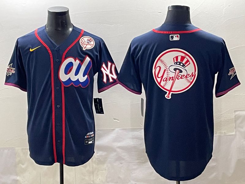 Men 2025 New York Yankees Blank Drak Blue All star Blank Blue Nike MLB Jersey style 17